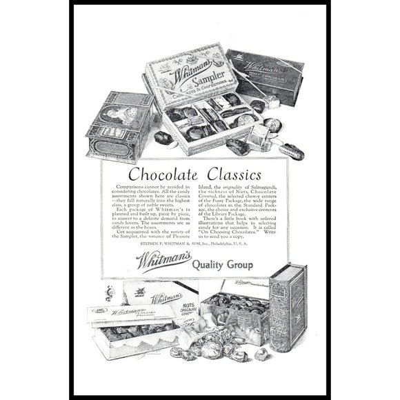 1924 Whitman's Chocolates and Confections Vintage Print Ad Wall Art Photo - Picture 1 of 1